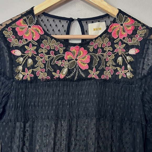 Maeve Dresses & Skirts - Anthropologie Maeve Samara Dress Womens M Black Mesh Floral Embroidered Tunic
